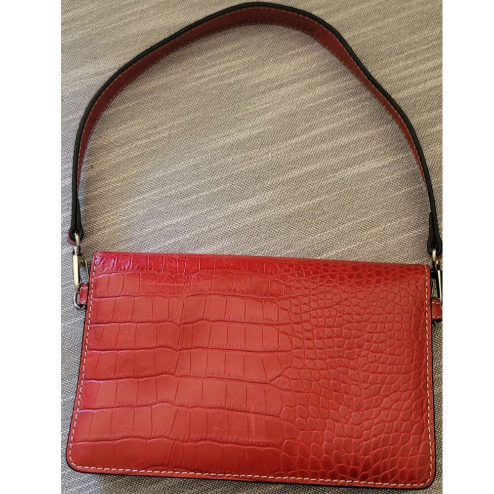 Vintage Lodis Los Angeles Crocodile Embossed Leather Small Cherry Red Handbag - Picture 2 of 8